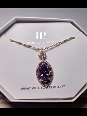 Elegant Gold Pendant Necklace with Purple Marquise Crystal - Designed in the USA